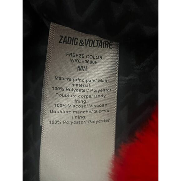 Zadig & Voltaire Jacket M/L Red Freeze Color Faux Fur Coat Medium Large - Picture 9 of 9